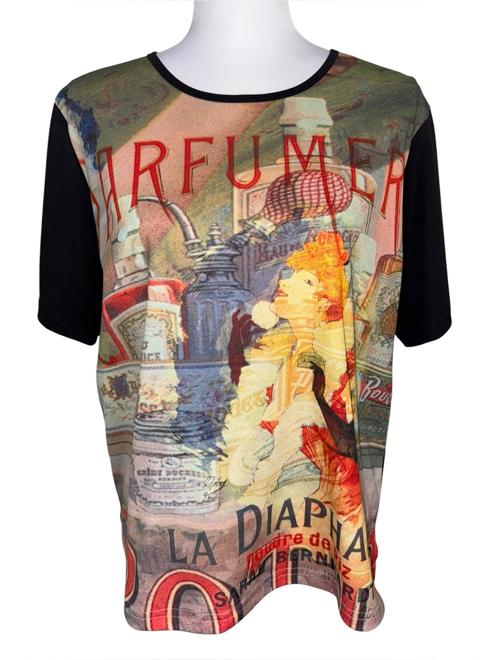 Notations XL Paris Perfume Graphic‎ Blouse Black Short Sleeve Art Print Abstract